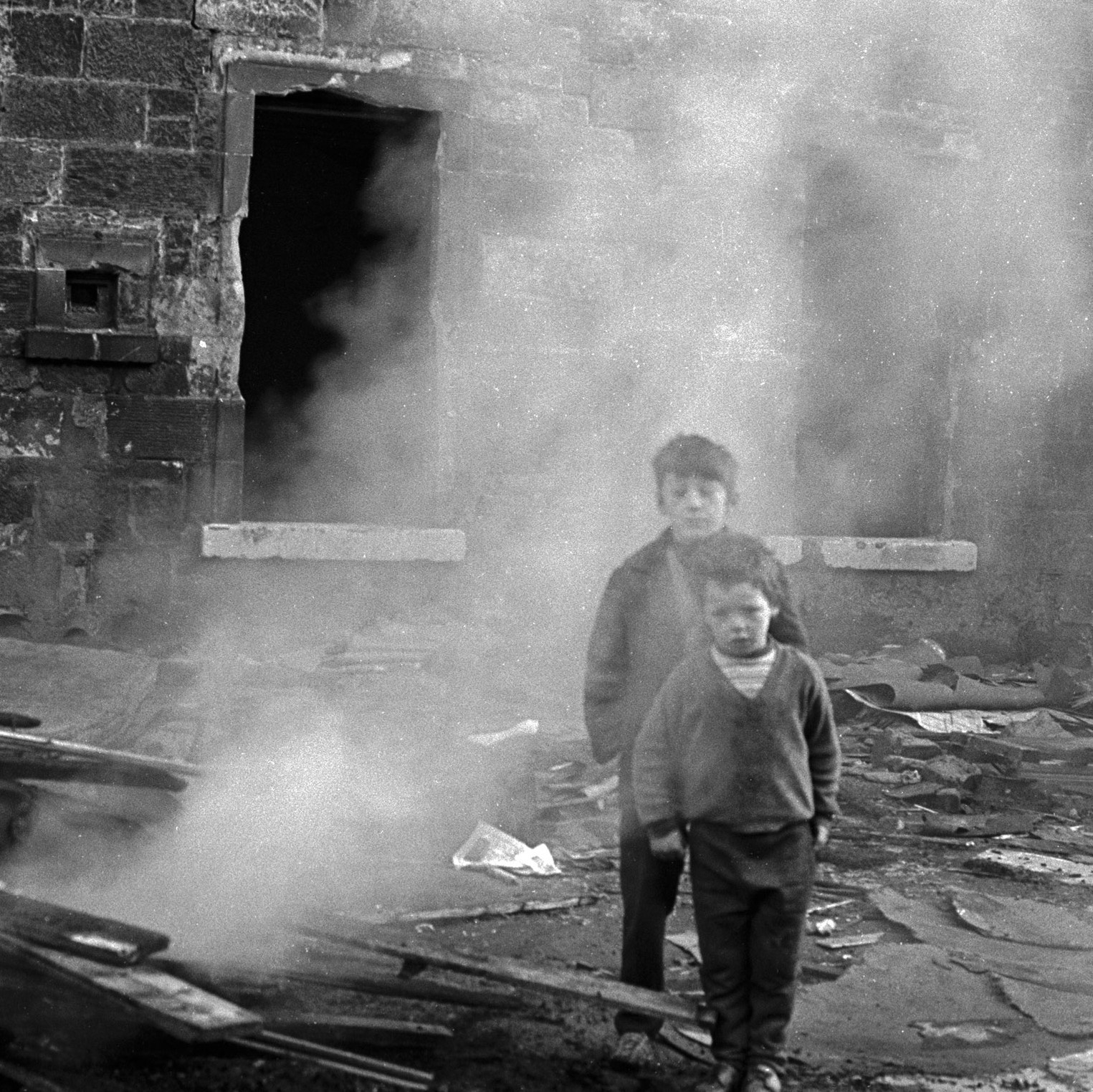 Image of  Untitled, from 'Glasgow 1974' (Two Young Boys in Smoke) by Hugh Hood